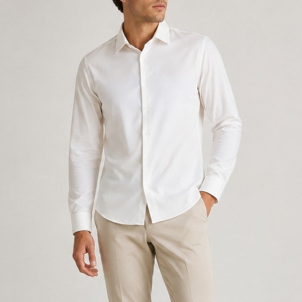 Quince Commuter Stretch Pique Button Down Office Travel Wedding White Small NWT